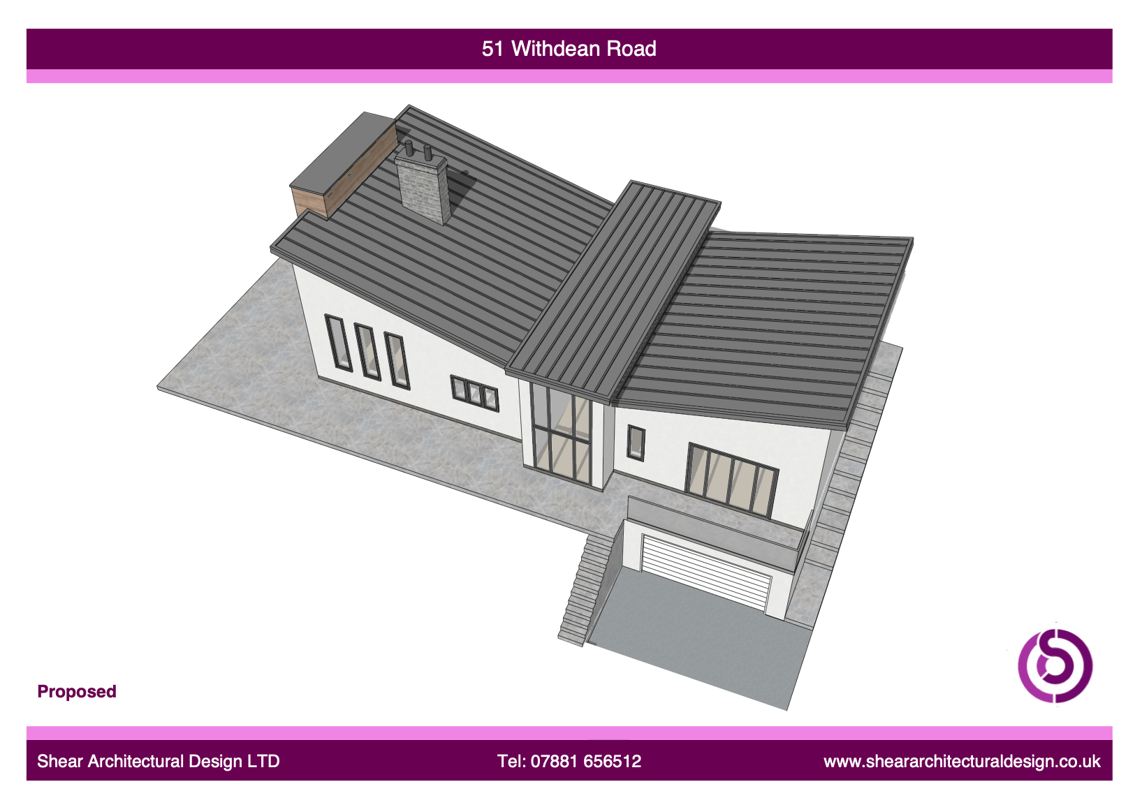 Contemporary new build house with zinc gull-wing roof, vaulted ceilings, and scenic view of Withdean Stadium.