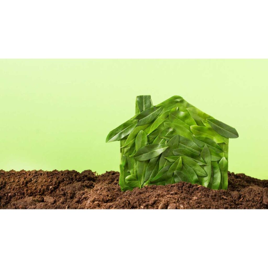 An eco-friendly home construction site showcasing sustainable practices and green building materials.